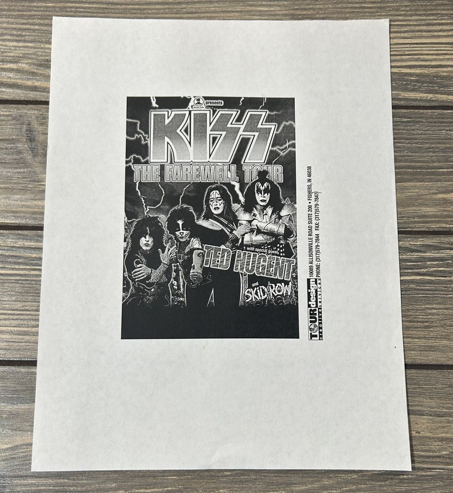 Vintage Kiss The Farewell Tour With Ted Nugent and Skid Row Promo Ad Flyer