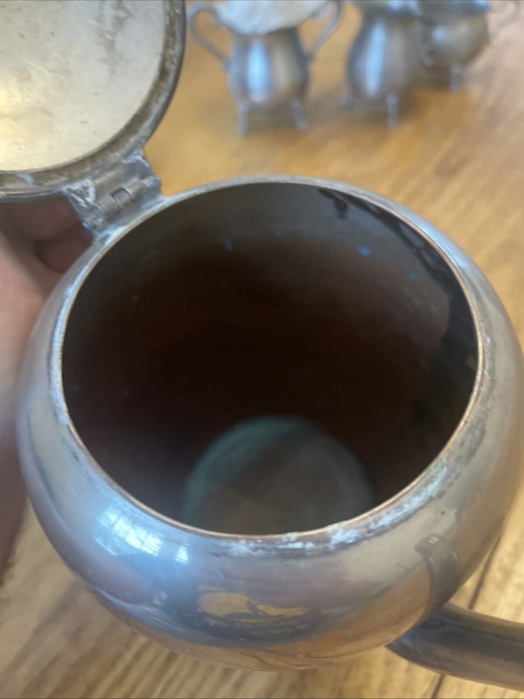 Vintage Academy Silver On Copper Tea Coffee Pot 7” Tall Sweeping Handle Nice 115