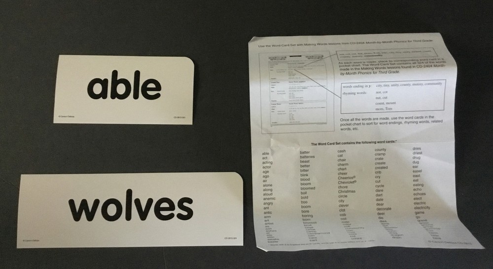 Make Words for Third Grade from Month-by-Month Phonics (word cards)