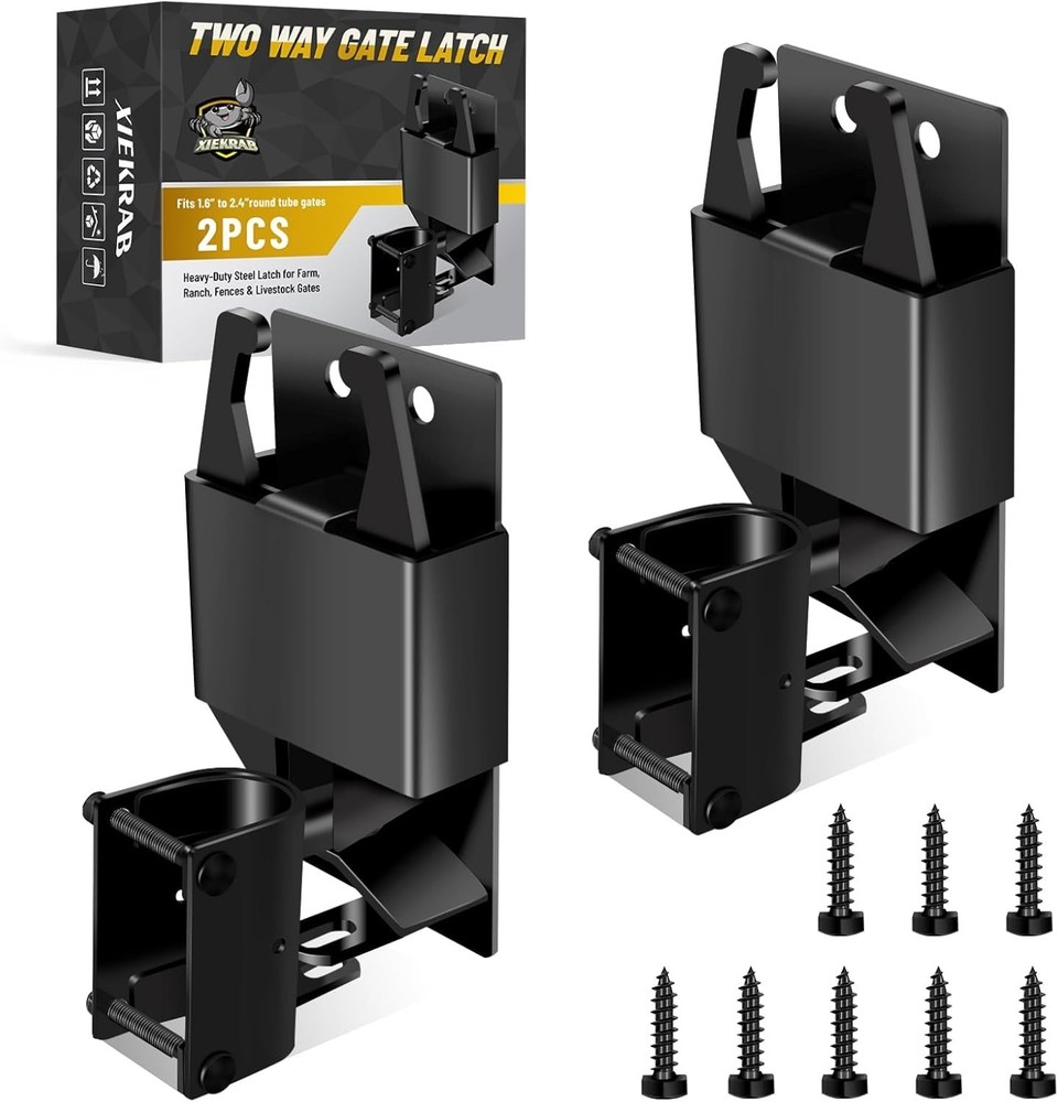 2 Pack Heavy Duty Farm Gate Latch 2-Way Lockable Black Gate Hardware