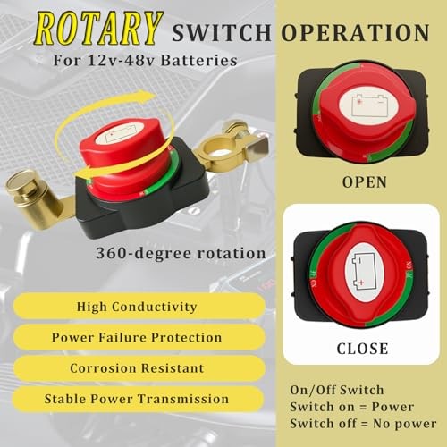 2pcs Top Post Battery Disconnect Switch, Battery Cut Off Switch 12-48V Heavy