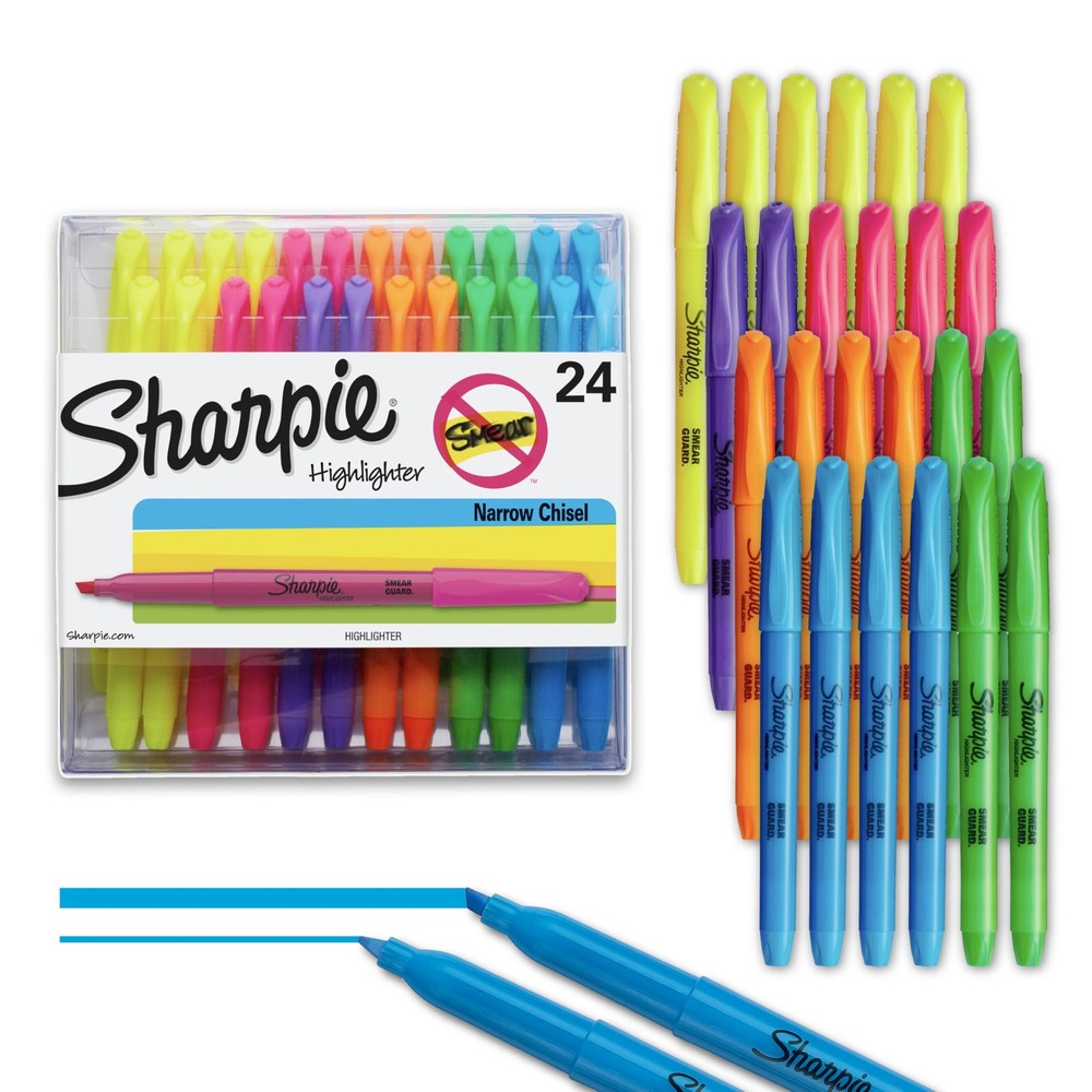 Sharpie Pocket Highlighters, Chisel Tip, 24 Count (Pack of 1), Assorted