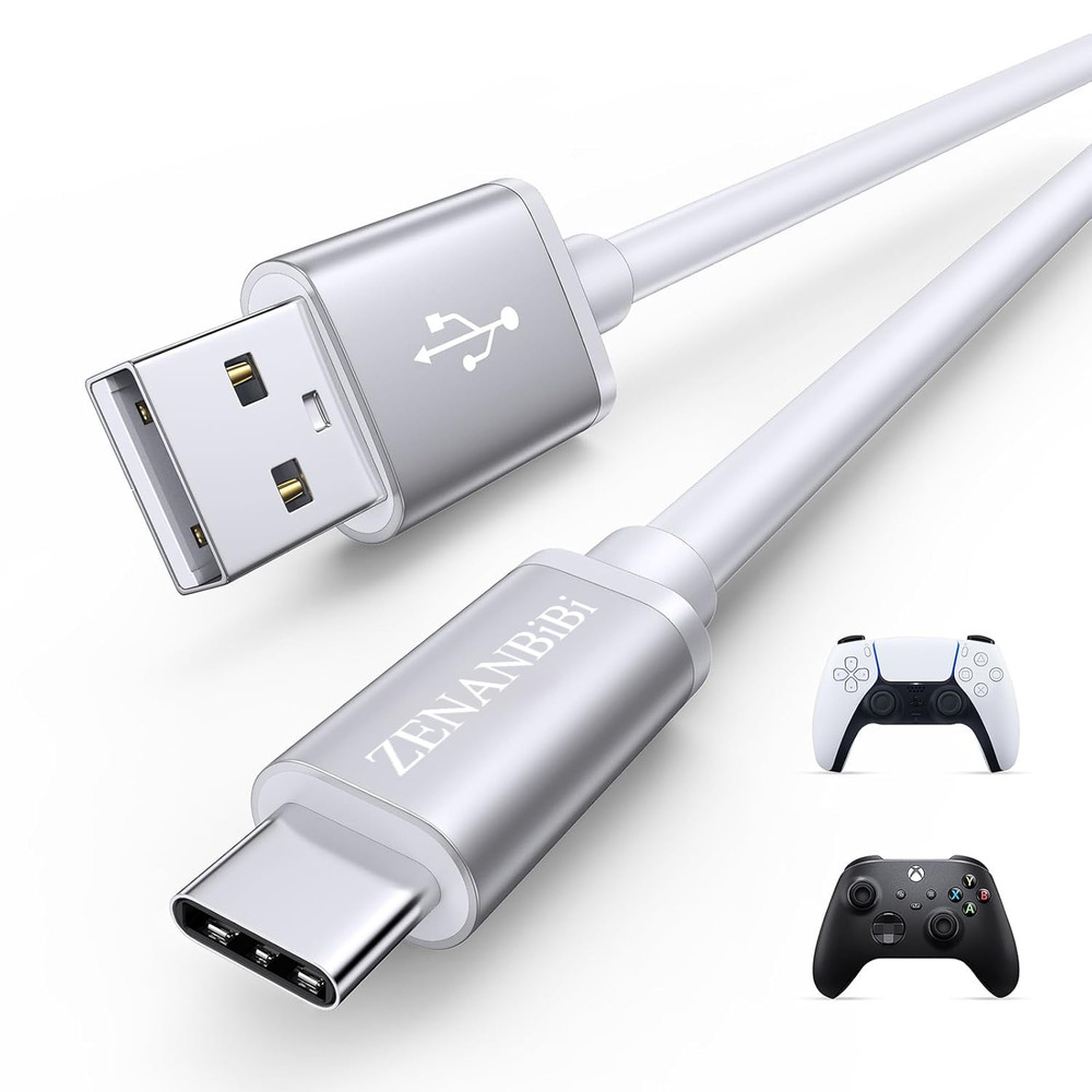White PS5 USB C Charging Cable 10ft, Long Controller Charger