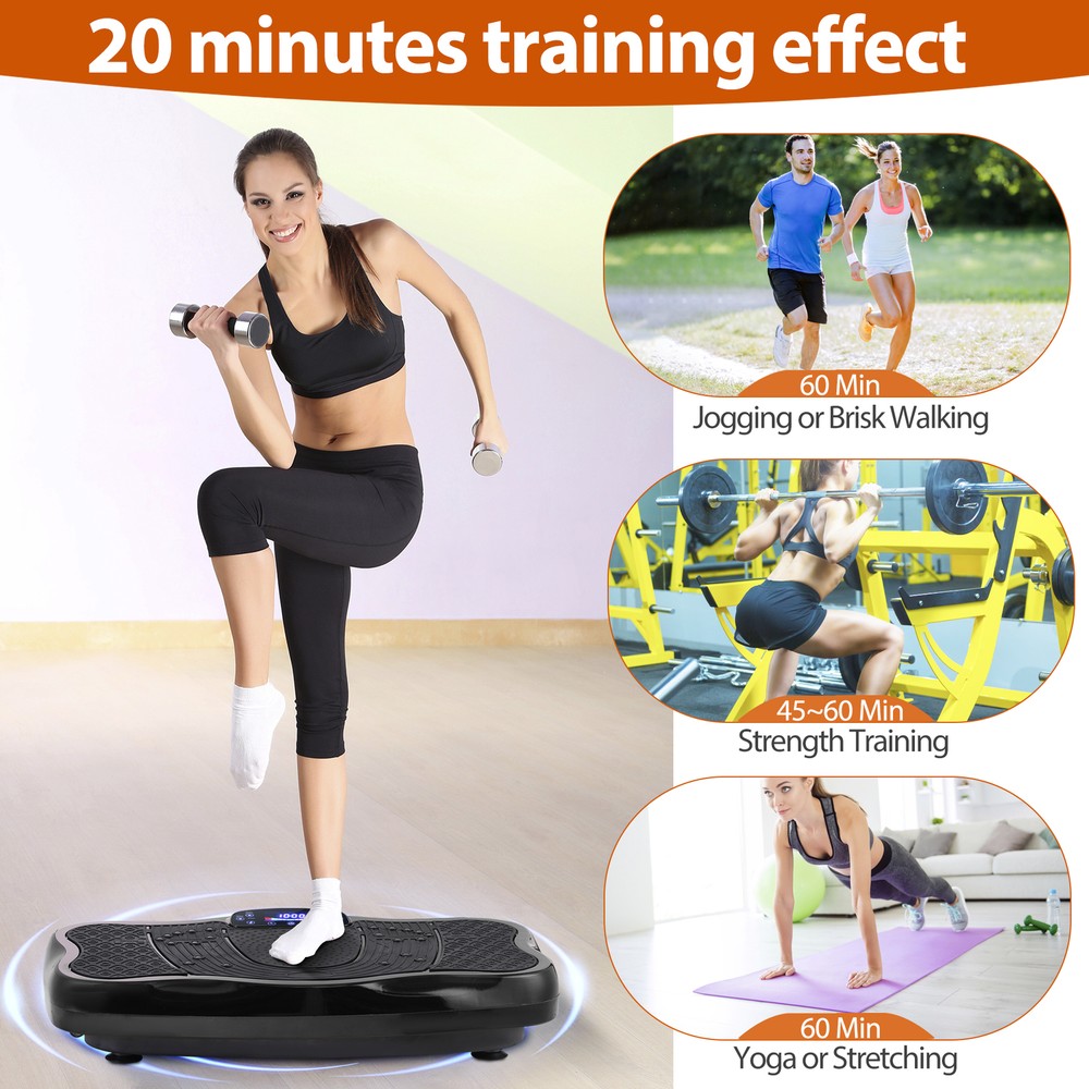 Full Body Workout Vibration Platform Machine wi/ Loop Bands Remote Control Black