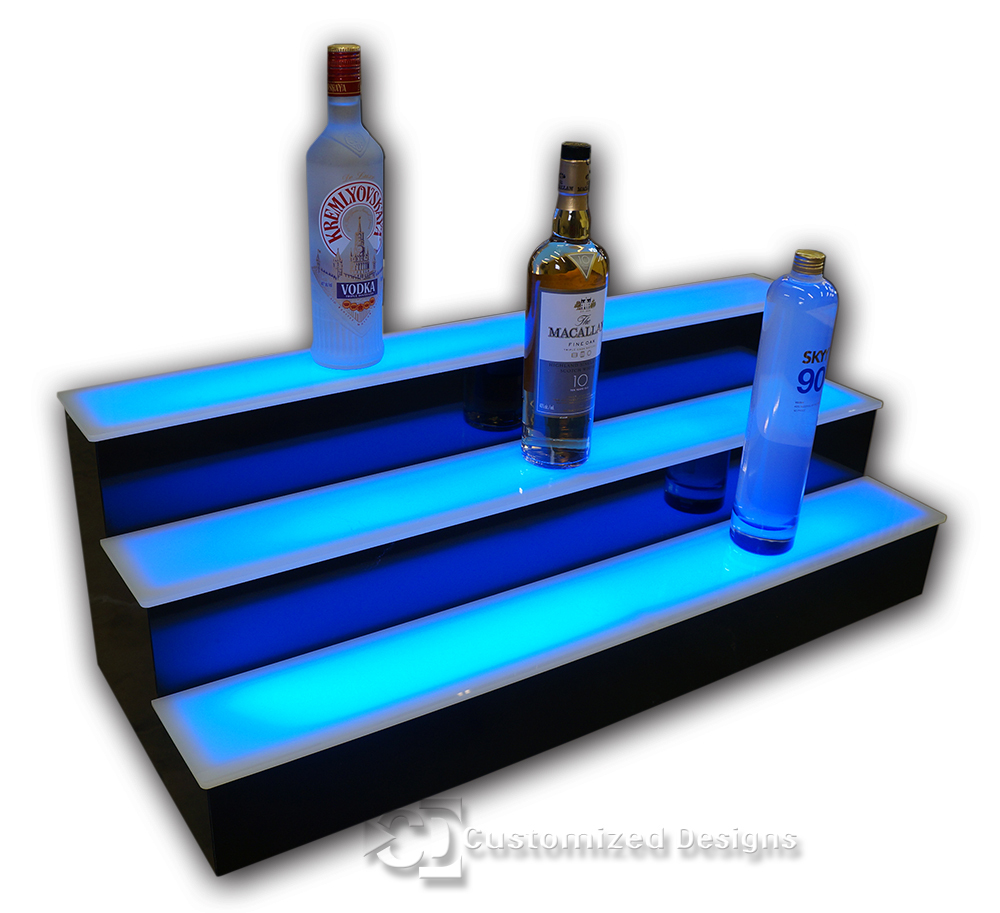 36" 3 Step Tier LED Lighted Shelves Illuminated Liquor Bottle Display FREE SHIP