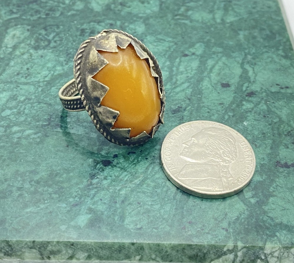 African Amber Copal Bead Ring Size 6.5