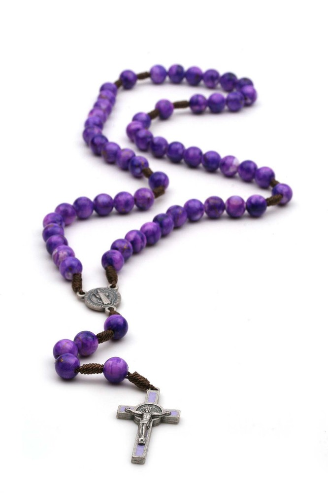 St Benedict Catholic Rosary Purple Beads on Strong Cord for Women
