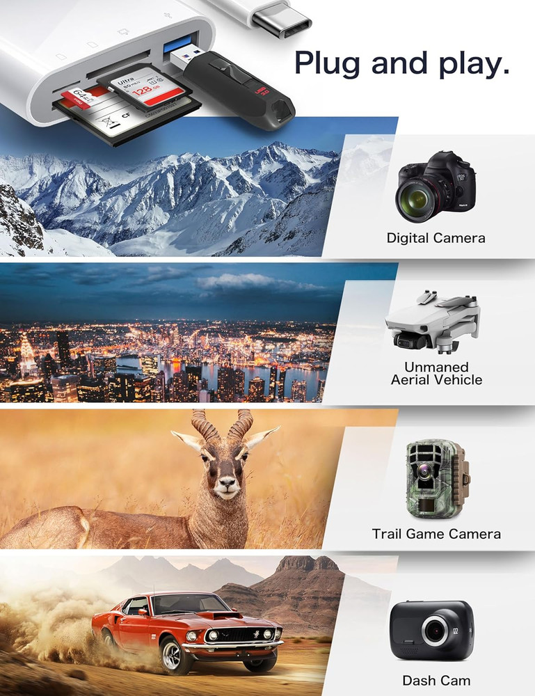 USB C SD Card Reader, 4 in 1 USB-C to SD Memory Card Adapter with Compactflash/