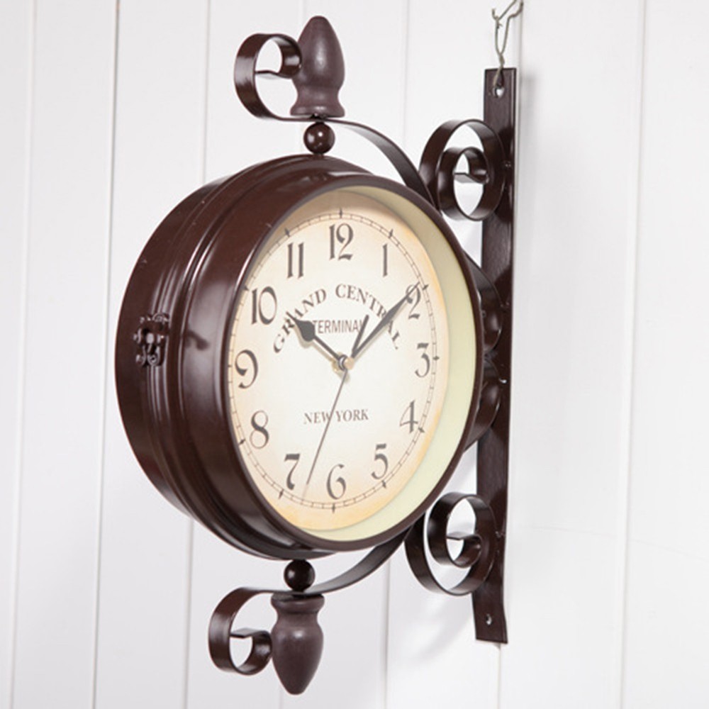 Train Double-Sided Clock Wall mount Hanging Decor Wall Clock Iron Brand New