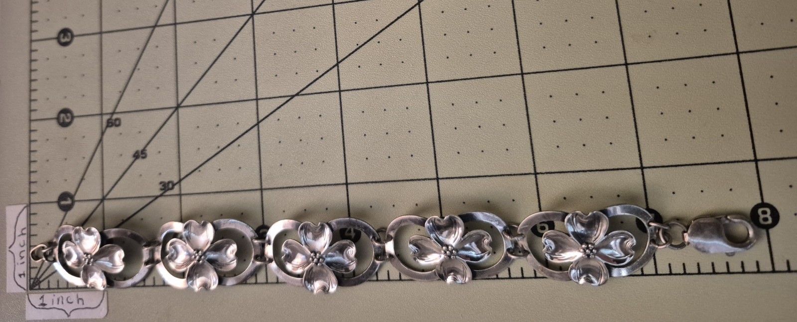 Vintage Estate Sterling Dogwood Panel Bracelet