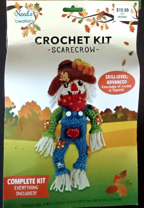 NEW Fall SCARECROW CROCHET KIT • Complete w/ Everything • Yarn, Needles, Hook $$