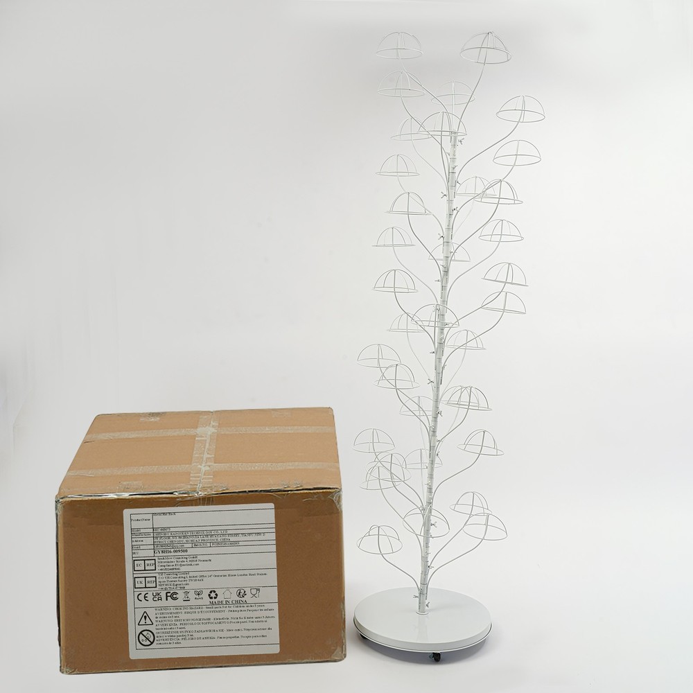 Rolling Metal Hat Display Stand - 35 Hanger Capacity with Wheels