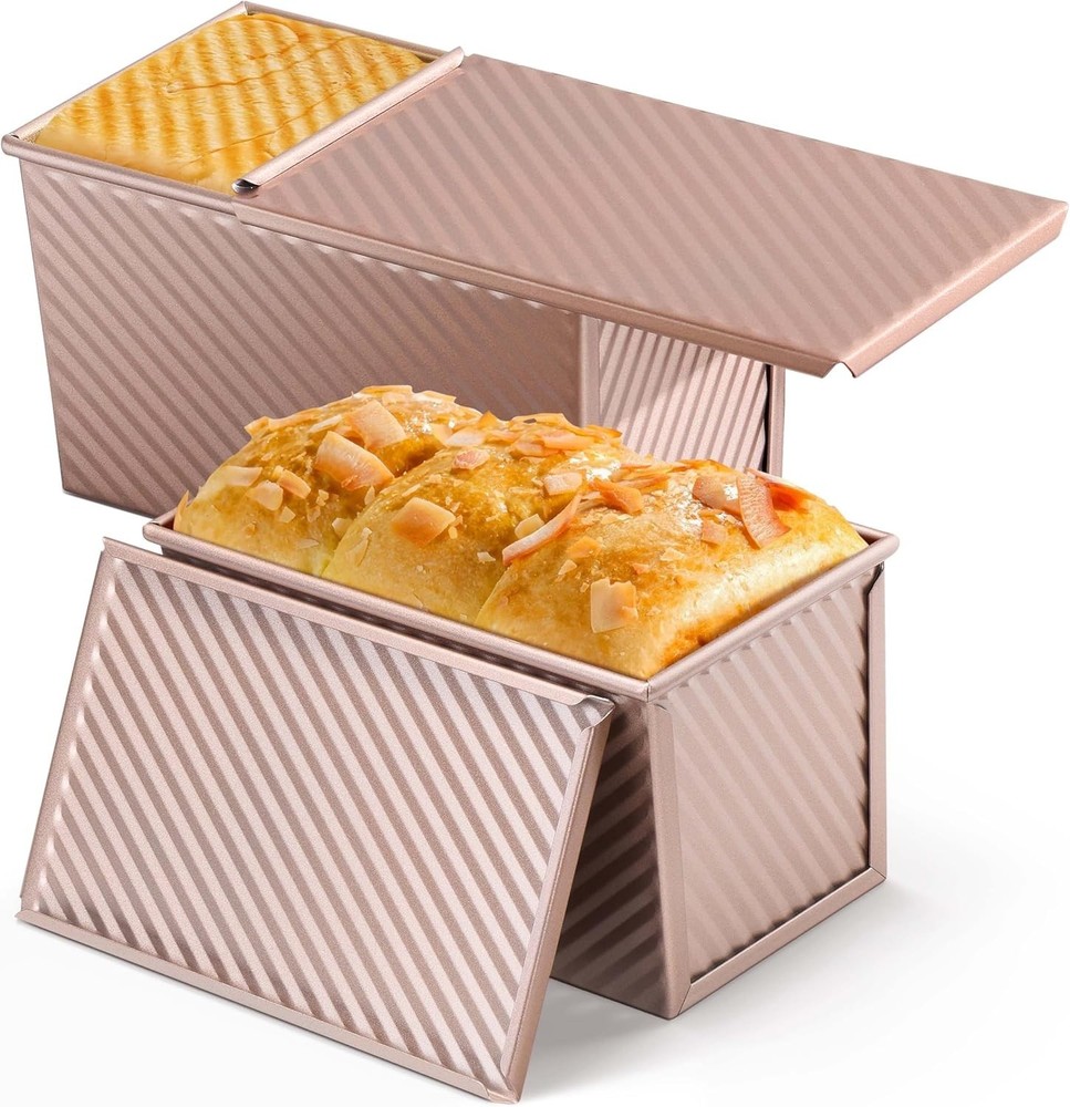 Pullman Loaf Pan with Lid, 2 Pack 1 Pound Bread Loaf Baking Pan, Nonstick Hom...