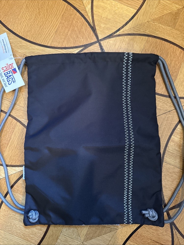 NWT SailorBags Chesapeake Drawstring Backpack Sailcloth Stow Bag Black Grey