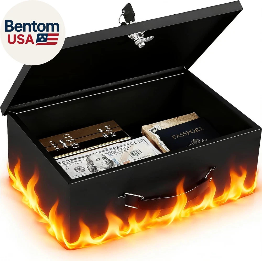 Fireproof Document Box with Key Lock, Small Lock Boxes for Personal Items, Fire