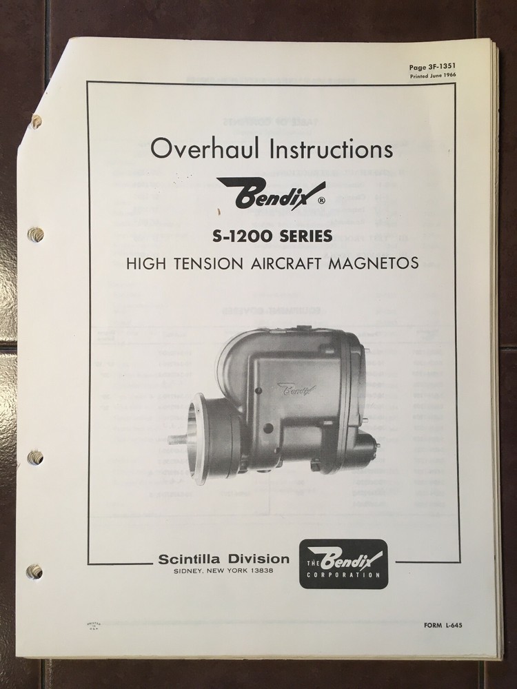 Bendix S-1200 High Tension Magnetos Overhaul Instructions