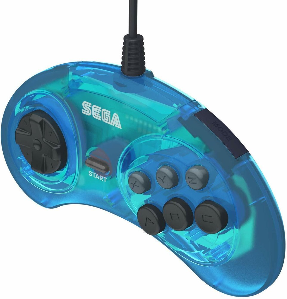 Retro-Bit Official Sega Genesis Controller 6-Button Arcade Pad - Clear Blue