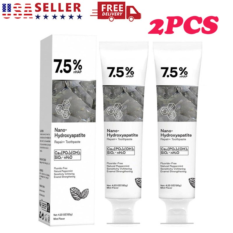 2PCS NEW 7.5% Hap Nano-Hydroxyapatite Toothpaste Sensitive Teeth Deep Clean US🔥