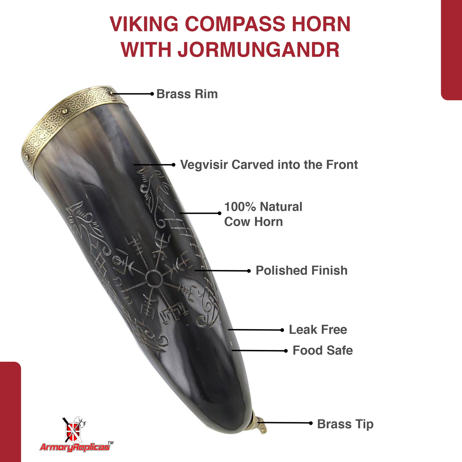 Authentic Jormungandr Viking Horn with Iron Stand - 7-11oz Norse Drinking Horn