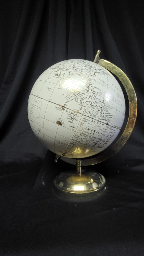 World Map Globe White With Brass Holder