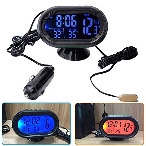 Car Thermometer LCD Digital Clock - 12-24V - Multifunctional Temperature