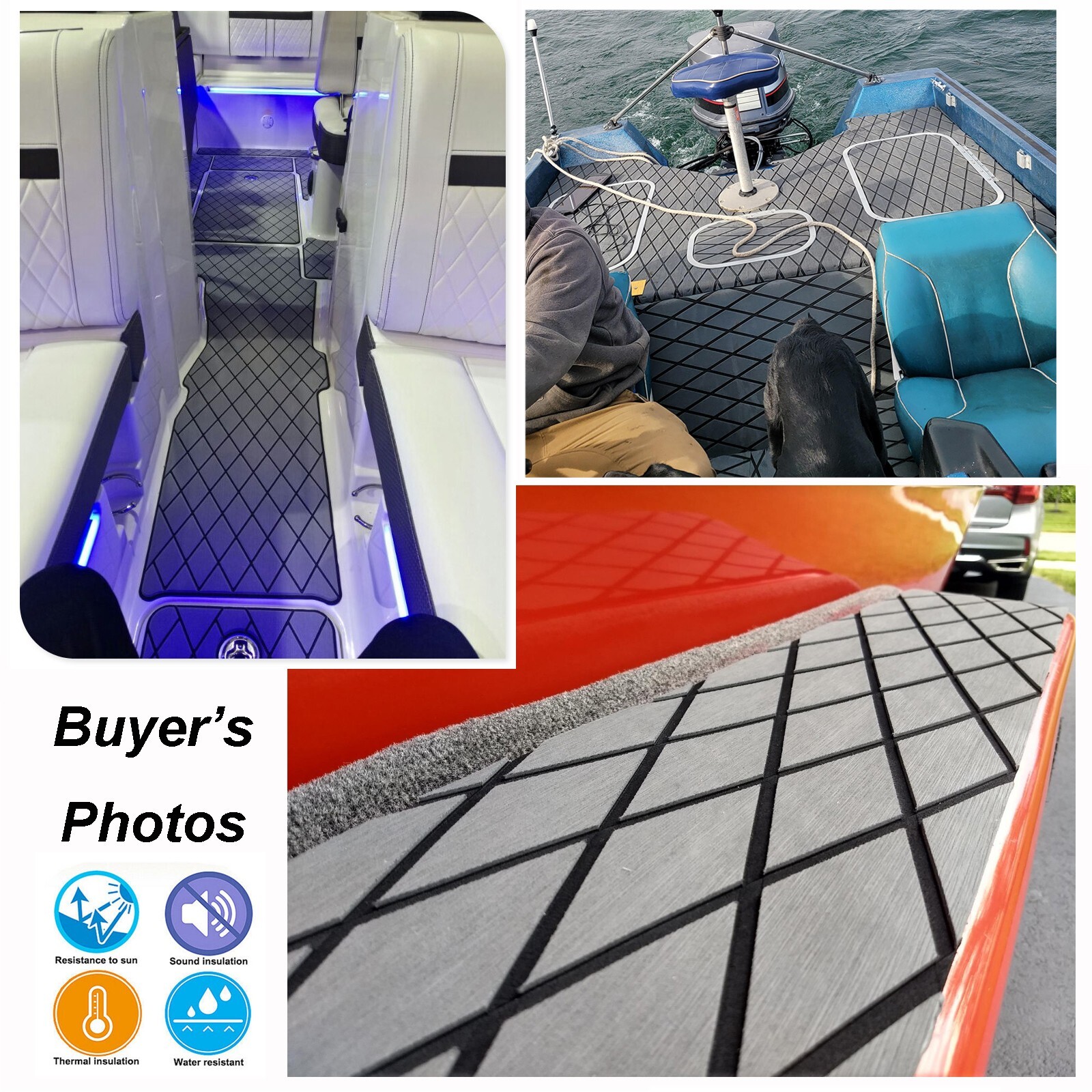 Grey Diamond Boat Flooring Sheet EVA Foam Marine Carpet，Nonskid Sea Decking Mat