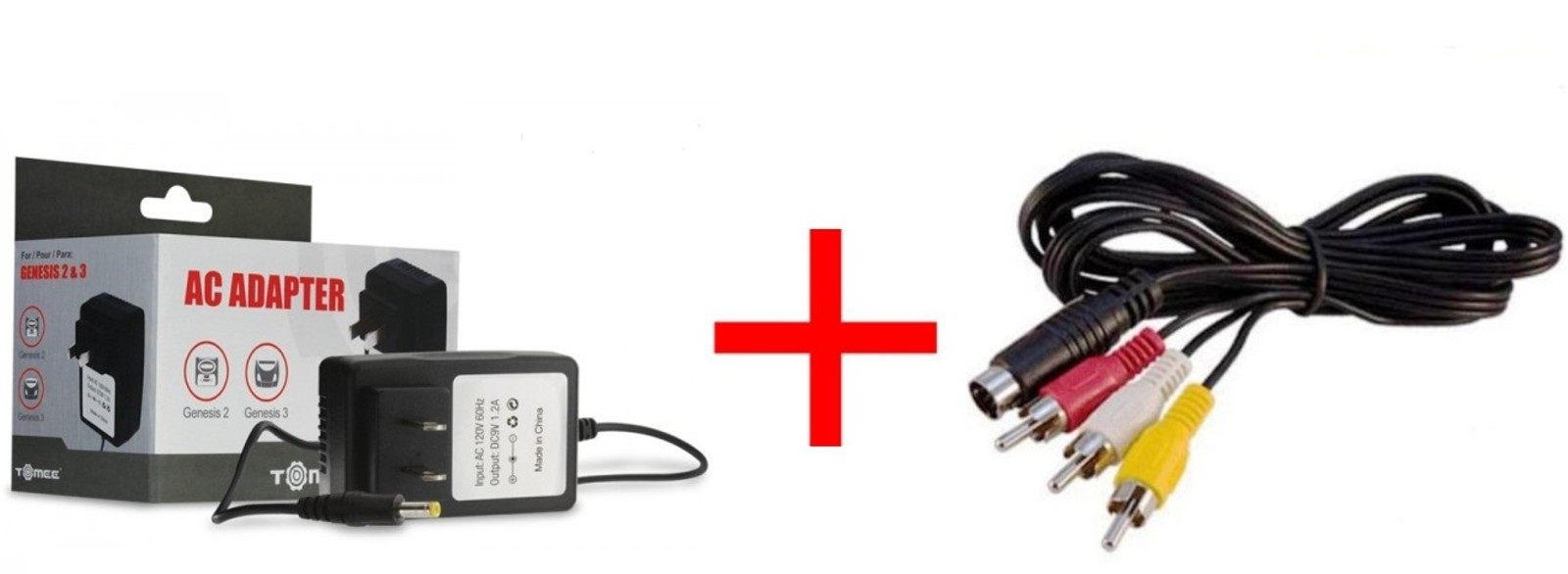 NEW POWER CORD AC ADAPTER FOR SEGA GENESIS 2/3 +SEGA GENESIS 2/3 AV CABLE BUNDLE