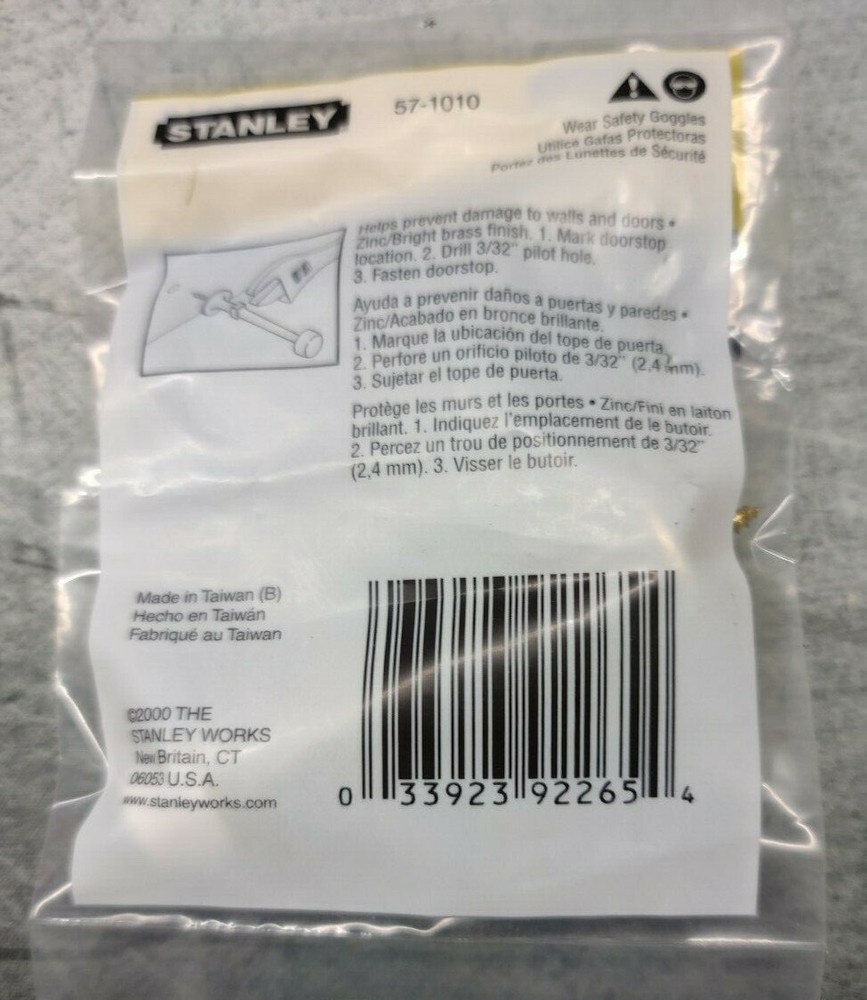 STANLEY Solid Door Stop 57-1010 Wall Mount Door Stop Brass Finish