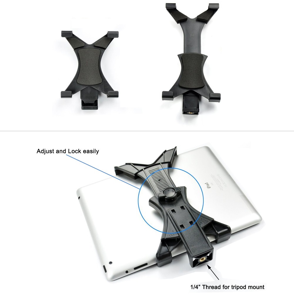 Tablet Tripod Mount Clamp Holder Bracket 1/4”Thread Adapter For 7-12" iPad Tab