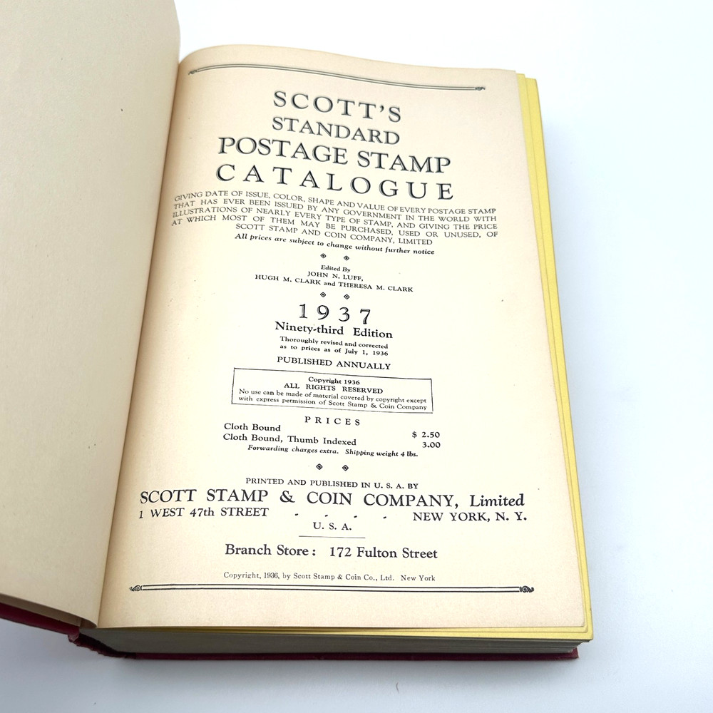 1937 Scotts Standard Postage Stamp Catalogue Ninety Third Edition Red Hardcover