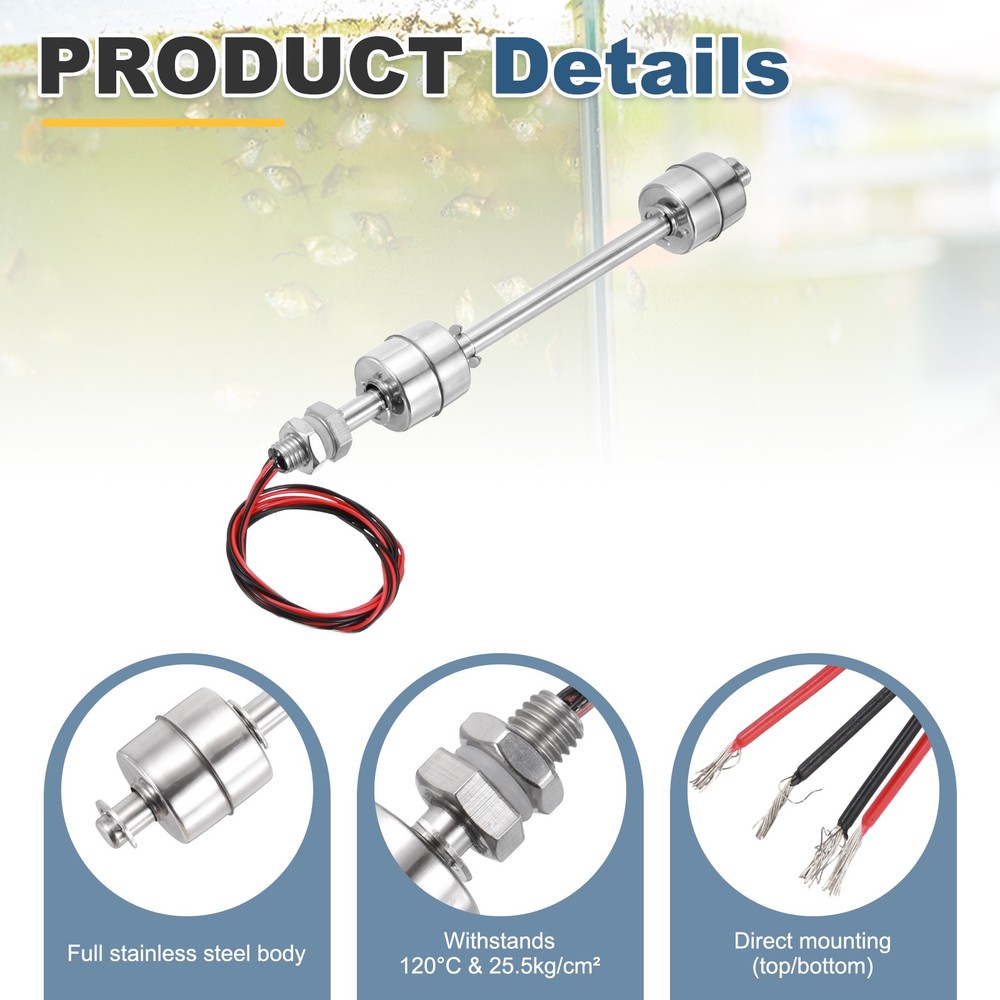 Float Switch 150mm Rod 0.5A Vertical Double Float for Pump/Alarm 1 Pcs