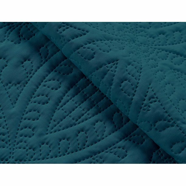 Queen King Solid Teal Blue Embossed Oversized 3 pc Quilt Set Coverlet Bedding