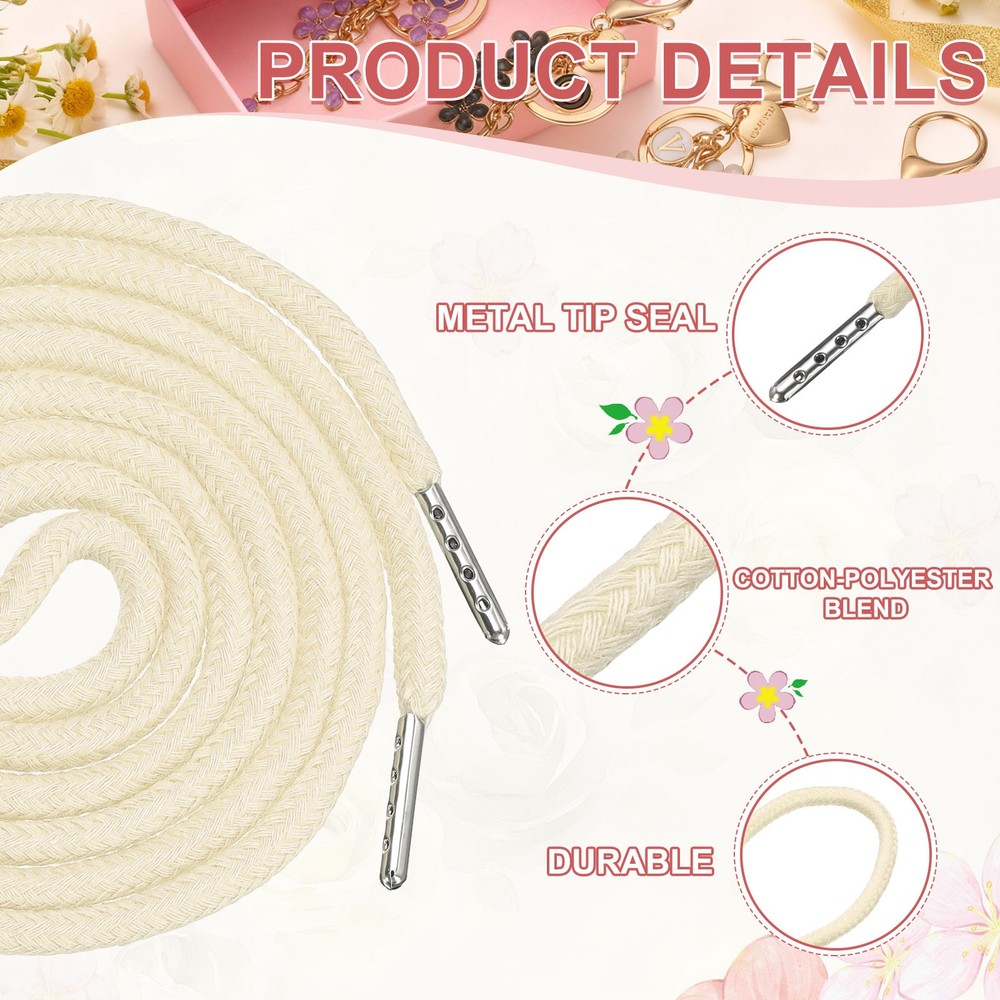 6 Pcs Hoodie Strings Drawstring Cords with Easy Threader (Beige)