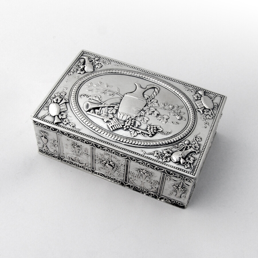 Repousse Floral Small Rectangle Box German 800 Standard Silver