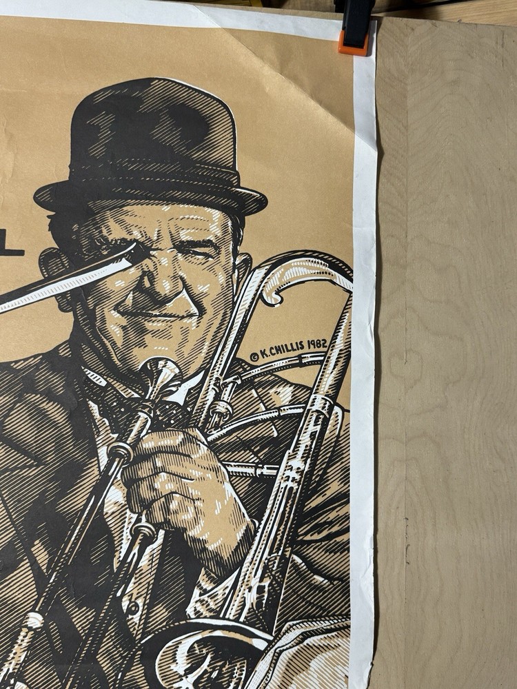 1982 Laurel and Hardy Poster by K. Chillis – Rare Vintage Comedy Art