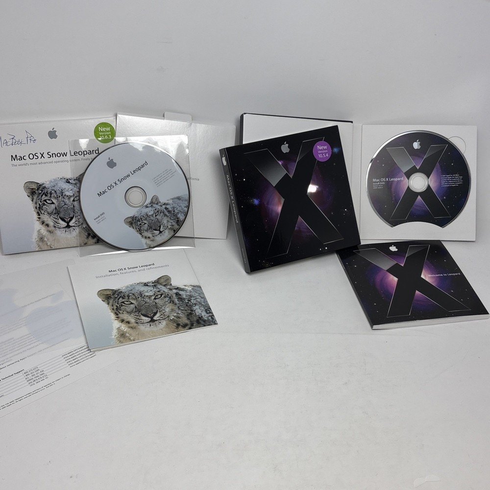 Apple Mac OS X Leopard Version 10.5.4 & Snow Leopard 10.6.3 Install DVDs Retail