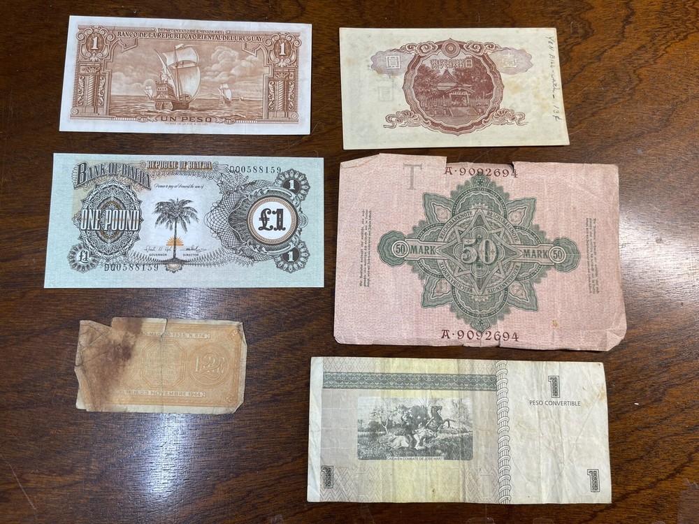 Early Assorted World Foreign 6 Banknotes Lot