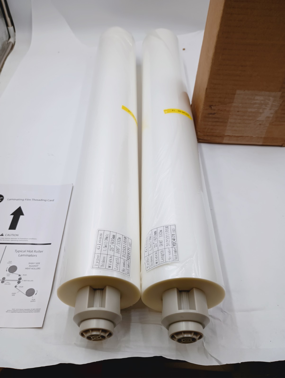 (2) GBC EZ LOAD LAMINATION FILM ROLLS 3125311EZ 25" X 500' NEW FREE SHIP