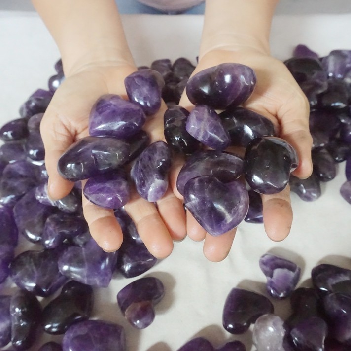 11LB 180Pcs Natural Purple Amethyst Quartz Crystal Heart Carved Healing Brazil