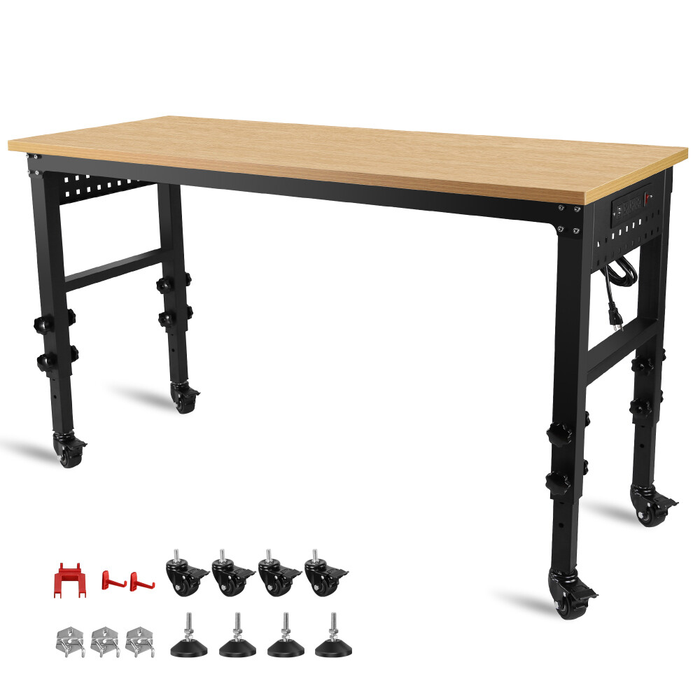 Large Load Capacity Rolling Heavy-Duty Worktable with Power Outlet and Wheels