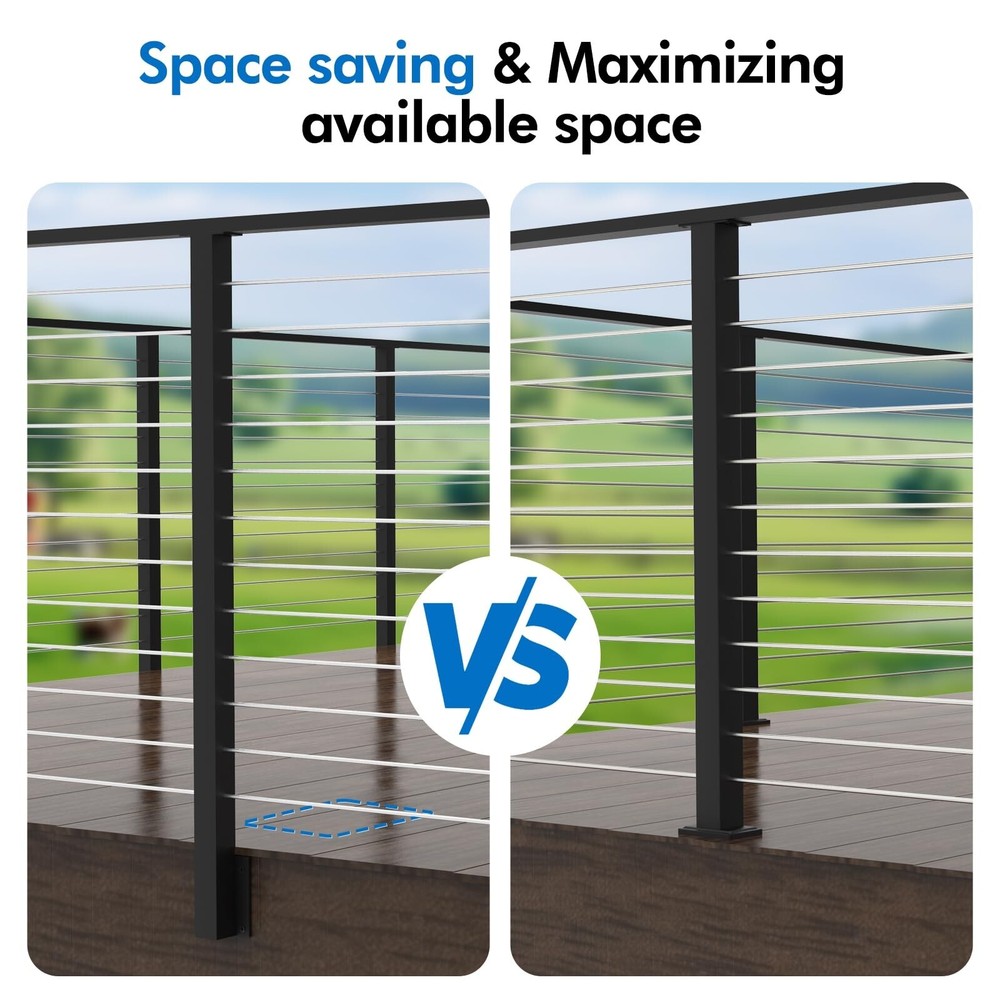 2 Pack Side Mount Level Drilled Cable Railing Post 42"x2"x2"(Post Body 47.6")...