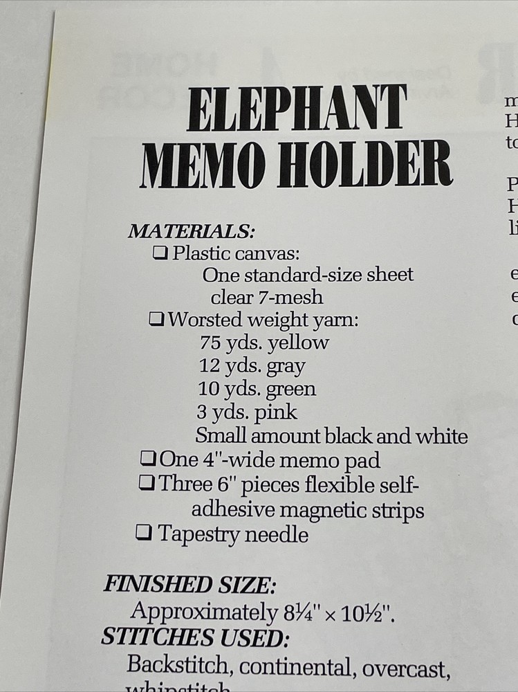 Annie's Attic Elephant Memo Holder Plastic Canvas Pattern