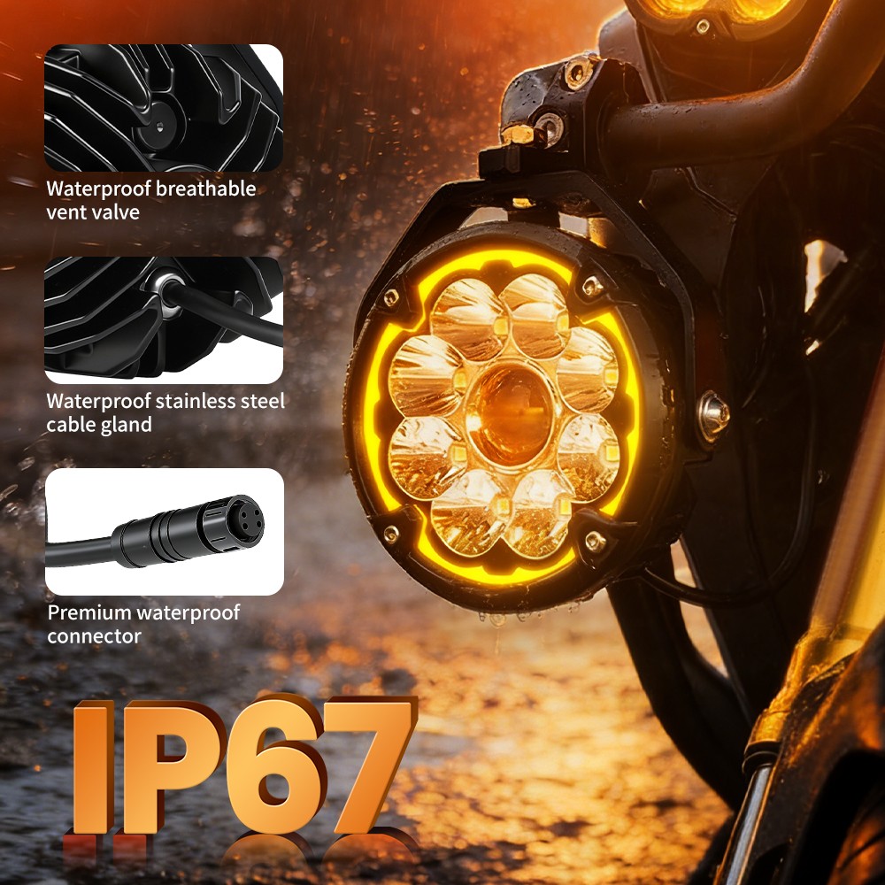 Pair LED Auxiliary Driving Spot Fog Lights Hi/low Beam Motorcycle Adventure Bike