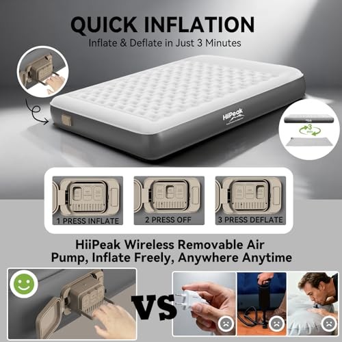 Air Mattress Bed with Removable Multi-function Air Pump, Self Inflatable Queen