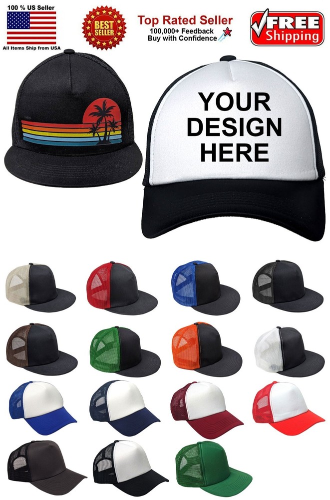 Design Your Custom Image Logo Photo Text Trucker Hat Cap, Adjustable Hat