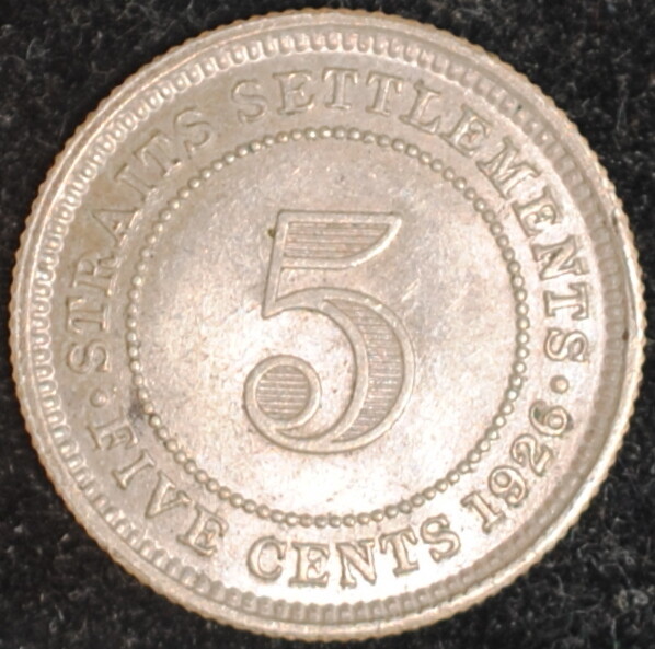 1926 Straits Settlements 5 Cents AU