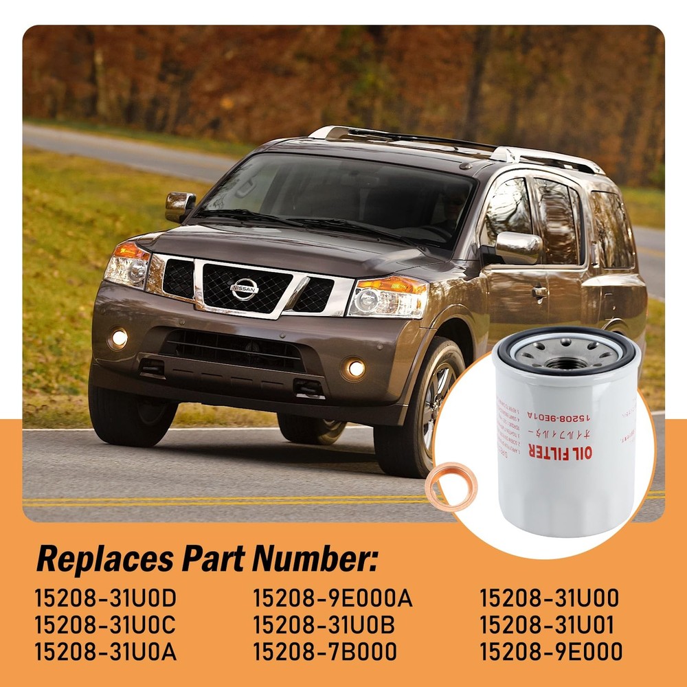3 Pack Engine Oil Filter 15208-9E01A with Drain Plug Washer 3