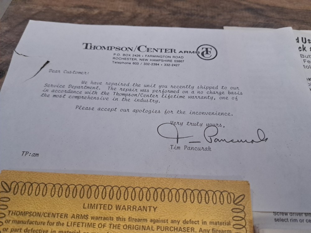 Vtg. TC Contender Manual And Paperwork