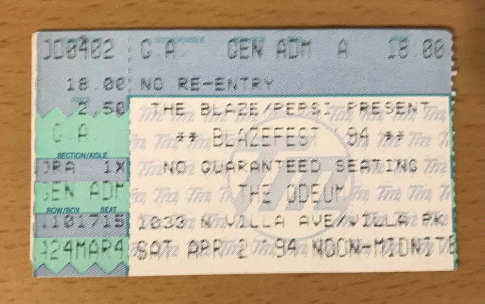 1994 KISS AT BLAZEFEST 94 THE ODEUM VILLA PARK / CHICAGO CONCERT TICKET STUB