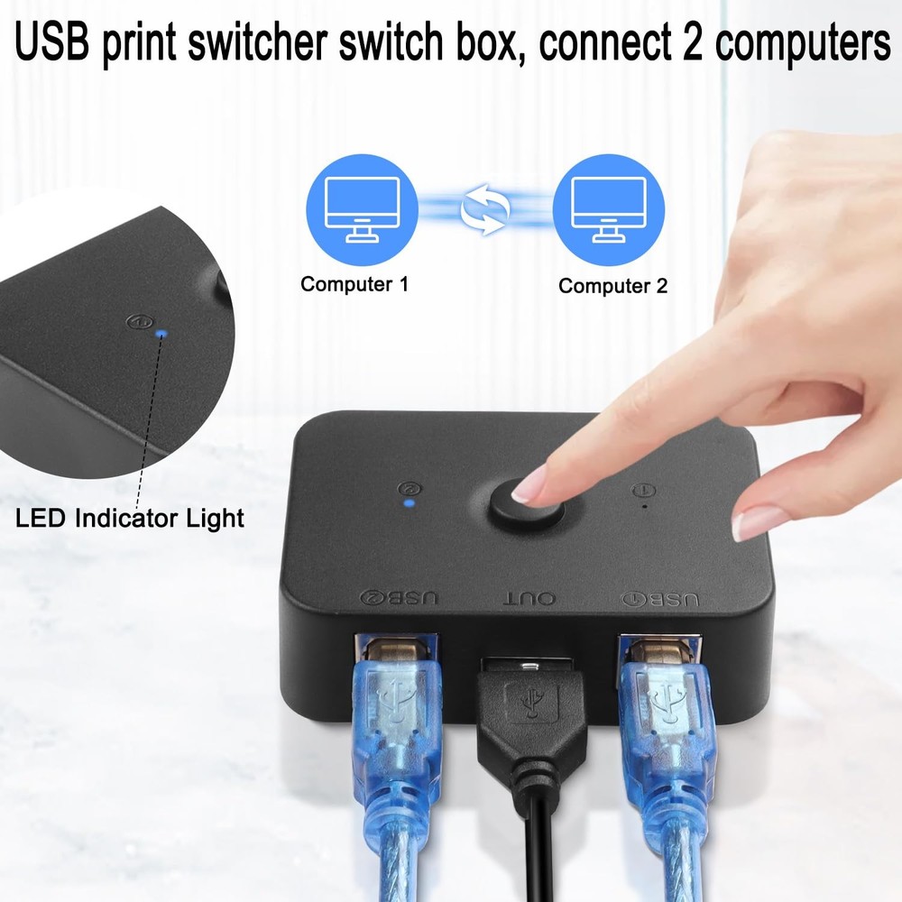 USB2.0 Printer Sharer Switcher 2 Port USB B Print Selector Switch Adapter, 2 ...